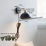 Wood Copper Wall Sconce Modern LED Fixture Bedside Lamp Bar Rotate Black