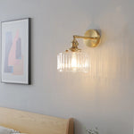 Copper Pull Chain LED Wall Light with Clear Glass Rotate Bedside Lamp