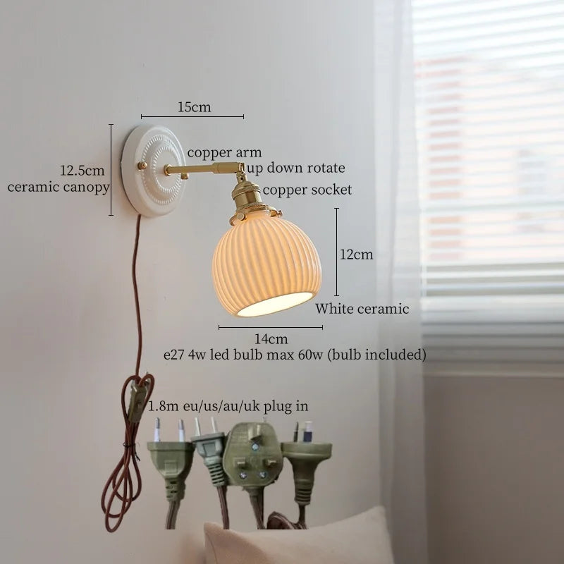 Afralia™ Ceramic Wall Sconce Light Copper Arm Nordic Minimalism Bedroom Bathroom Mirror