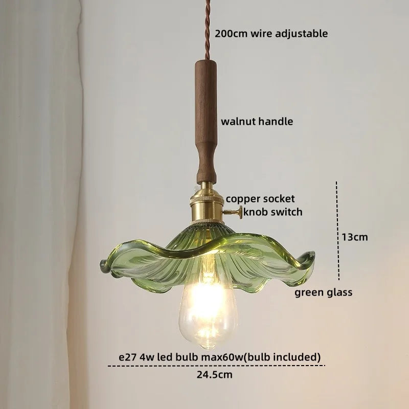 Walnut Glass Pendant Lamp: Nordic LED Hanging Light Fixture for Dining Room, Bedroom, Bar