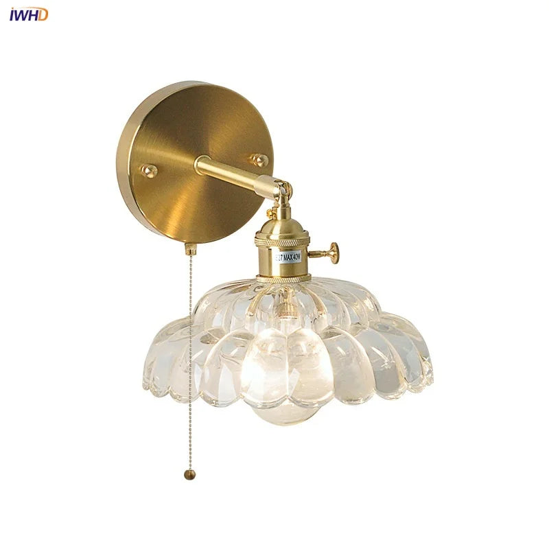 LED Glass Wall Lights Pull Chain Switch | Nordic Modern Design Bedside Lamp