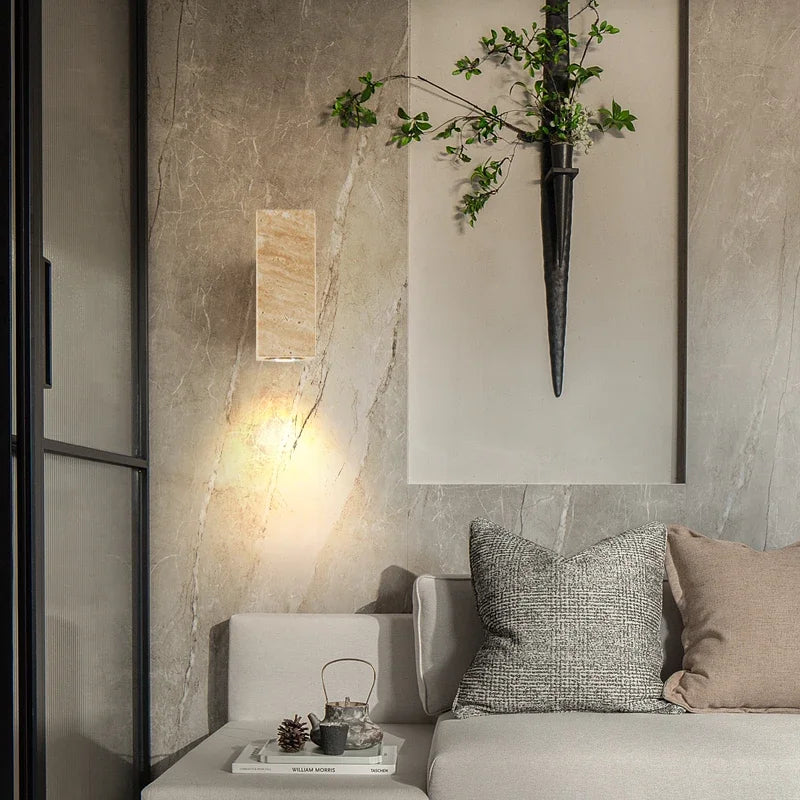 Travertine Natural Stone Wall Sconce Light with E27 Bulb