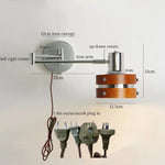 Vintage Iron Wood LED Wall Lamp Swing Arm Aplique Pared