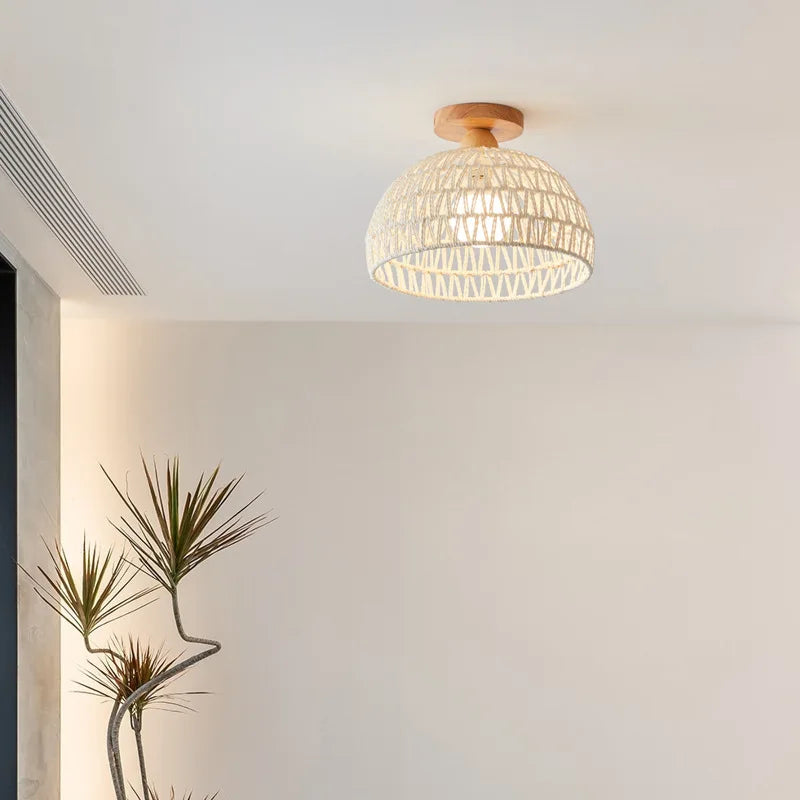 LED Wicker Wood Ceiling Lights Modern Style Hallway Nordic Luminaria