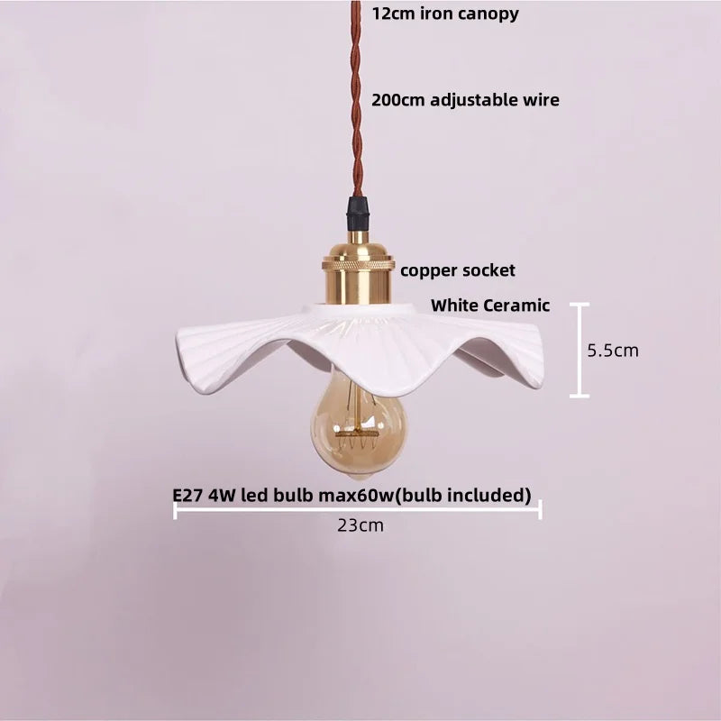 Wood LED Pendant Lamp White Ceramic Ball Hanging Lights
