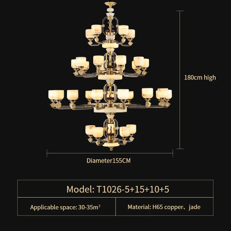 Copper Jade Duplex Chandelier: Chinese Villa Hall Lighting for Hotel Lobby & Living Room