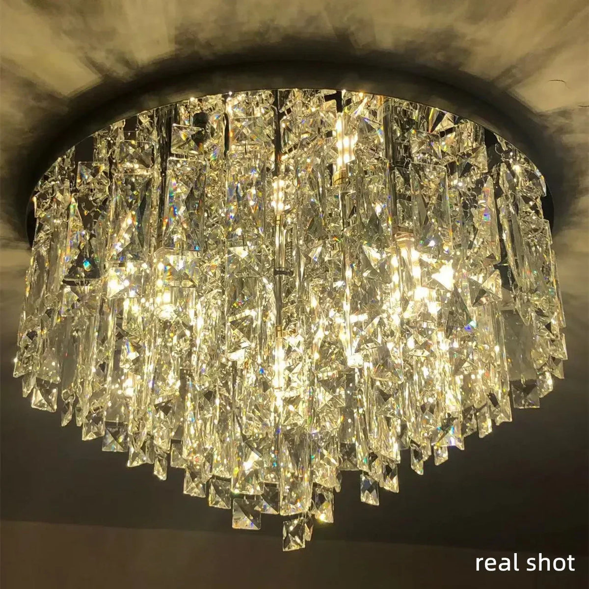 Crystal Steel LED Ceiling Chandelier, Modern Art Deco Lighting Fixture