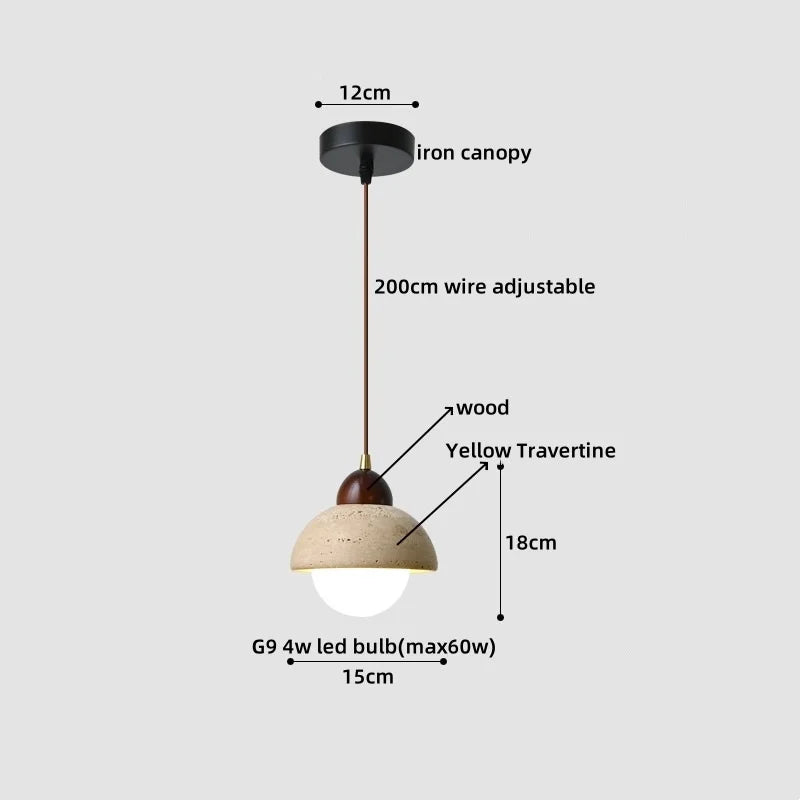Yellow Travertine LED Glass Pendant Light - Japanese Style Living Room Fixture