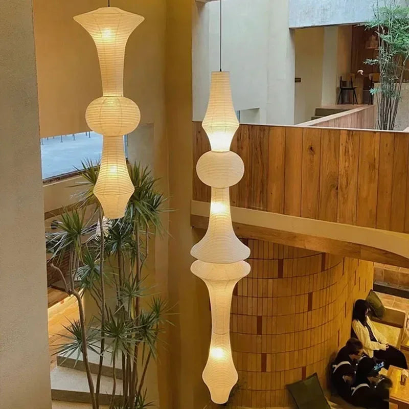 Japanese Cotton Paper Pendant Lamp Wabi Sabi Chandelier with E27 Bulb