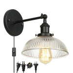 Black LED Wall Lamp Vintage Style Iron Bedside Light Glass Wall Sconce