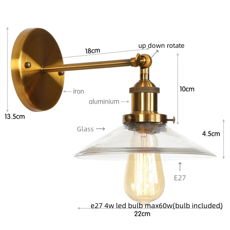 Vintage Industrial LED Wall Sconce with Clear Glass, Artistic Light Fixture
