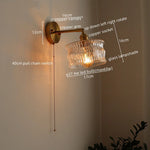 LED Glass Copper Wall Sconce Pull Chain Switch Lamp for Bedroom Living Room