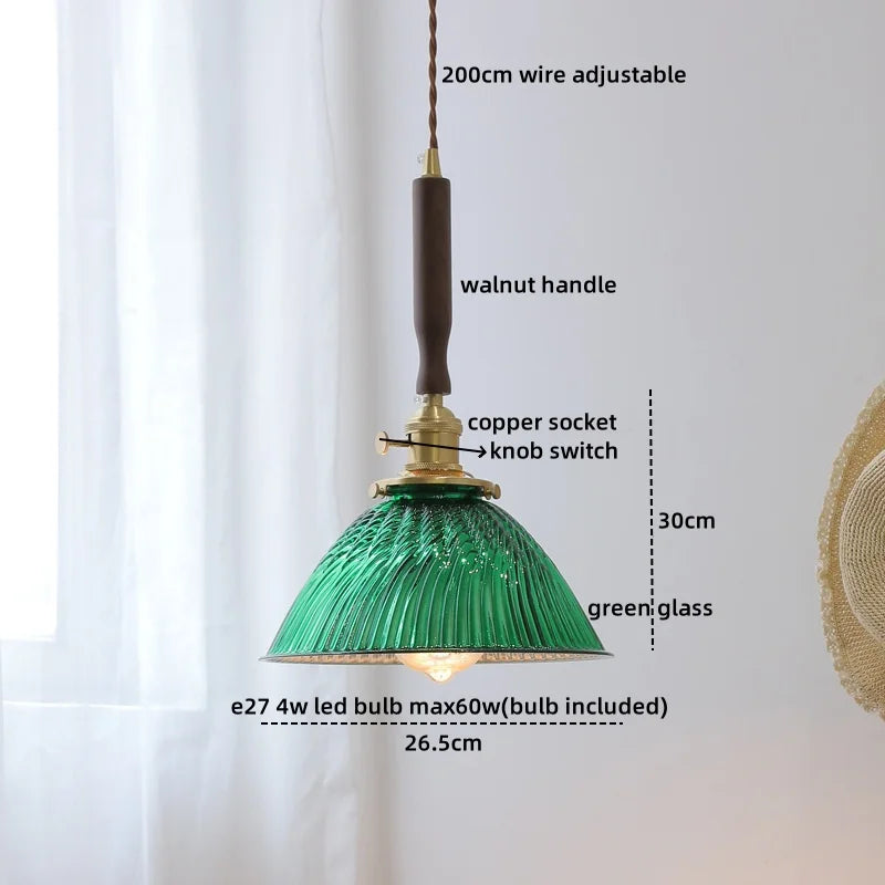LED Walnut Copper Pendant Light with Knob Switch - Modern Style Lighting Fixtures