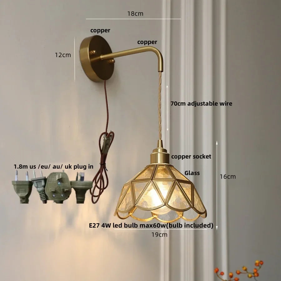 Afralia™ Amber Glass LED Wall Light for Bedroom & Staircase - Modern Nordic Plug-In Fixture