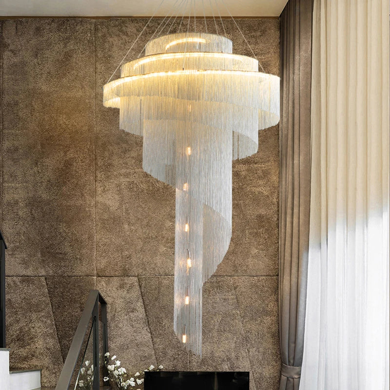 Revolving Tassel Chandelier for Duplex Living Room and Hotel Lobby