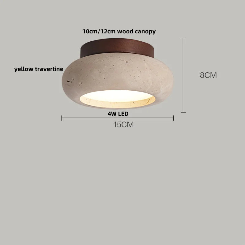 Yellow Travertine Stone LED Ceiling Light Fixture White Glass Ceiling Lamp