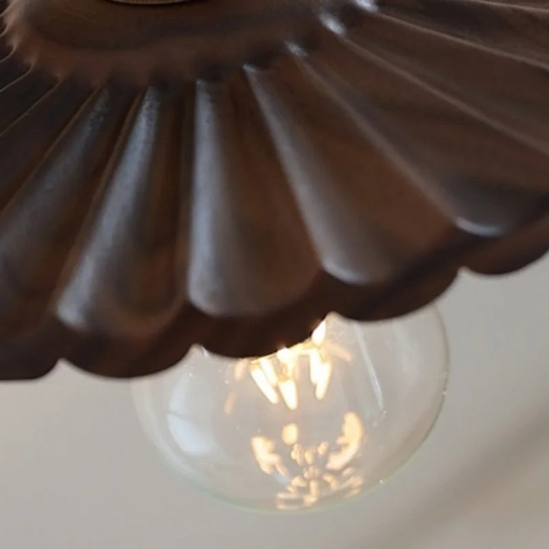 Nordic LED Wall Light Walnut Wood Copper Sconce with Pull Chain Switch