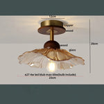 Nordic LED Ceiling Light Amber Glass Wood Brass Flush Mount Lamp