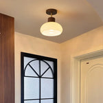 Pale Yellow Glass Wood LED Ceiling Lights Flush Mounted Round Nordic Modern