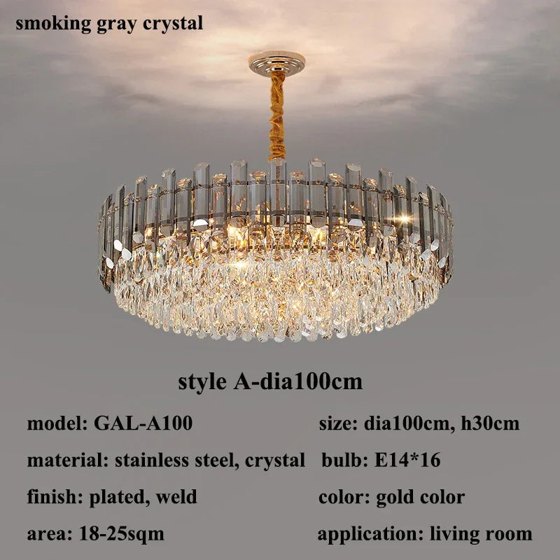 Gold Crystal Chandelier for Living Room Luxury Lighting Fixture