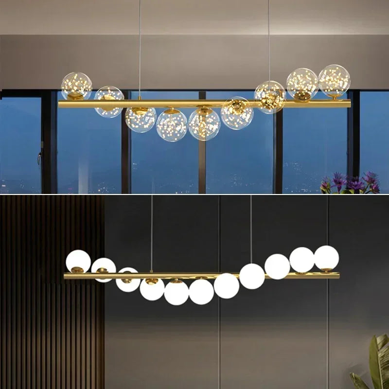 Nordic Gold Glass Ball Chandelier for Dining Room Kitchen Island