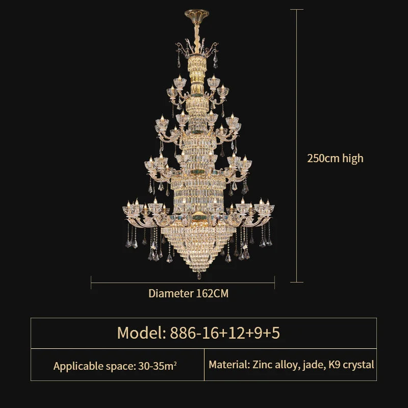 Duplex European Crystal Chandelier for Staircase with Hollow Design