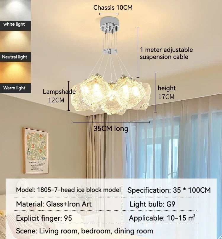 Iced Crystal Chandeliers: Nordic Milan LED Hanging Lights for Living Room
