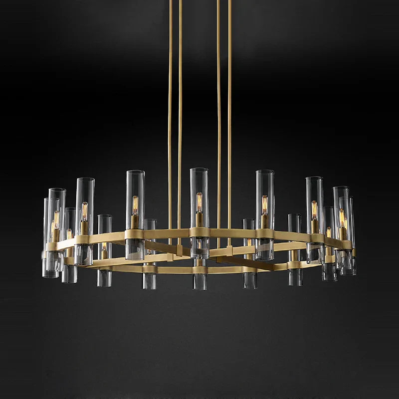 Modern Copper Glass Black Gold Round Chandelier LED Lighting Fixture