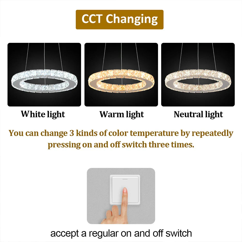 Crystal Ring Pendant Chandelier: Modern Ceiling Light for Living & Dining Room