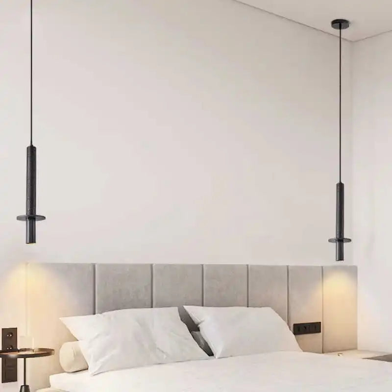 Black Iron LED Pendant Lights Stone Wabi Sabi Hanging Lamp Hallway Decor