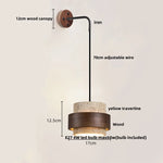 Yellow Travertine LED Wall Lamp Pull Chain Switch Stone Wood Modern Light