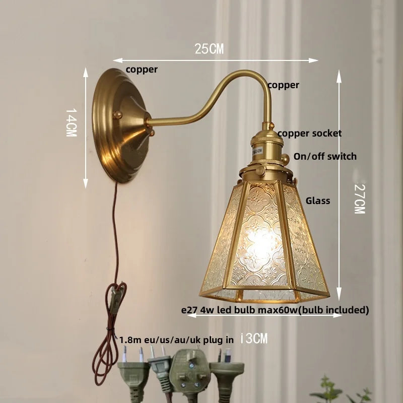 Blue Flower Glass LED Wall Sconce Vintage Style Stair Lights