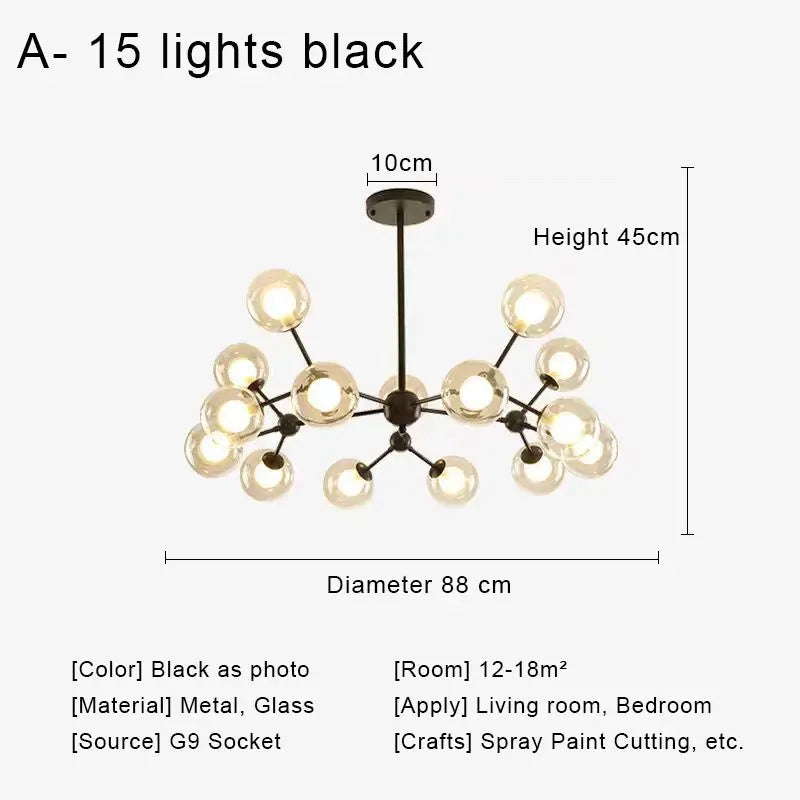 Glass Ball Pendant Chandelier for Living Room Bedroom Dining Room