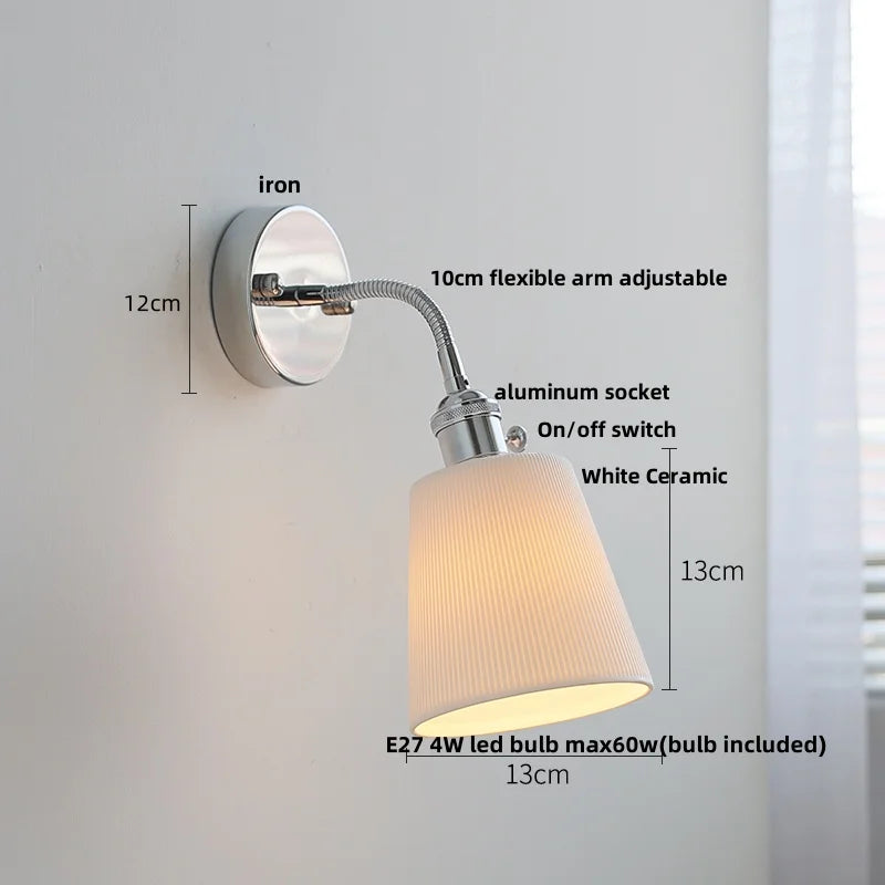 White Ceramic LED Wall Lights Adjustable Modern Bedside Lamp