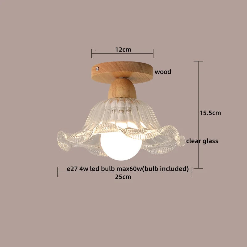 Nordic Wood Glass LED Ceiling Light Modern Indoor Lighting Balcony Corridor Restaurant
