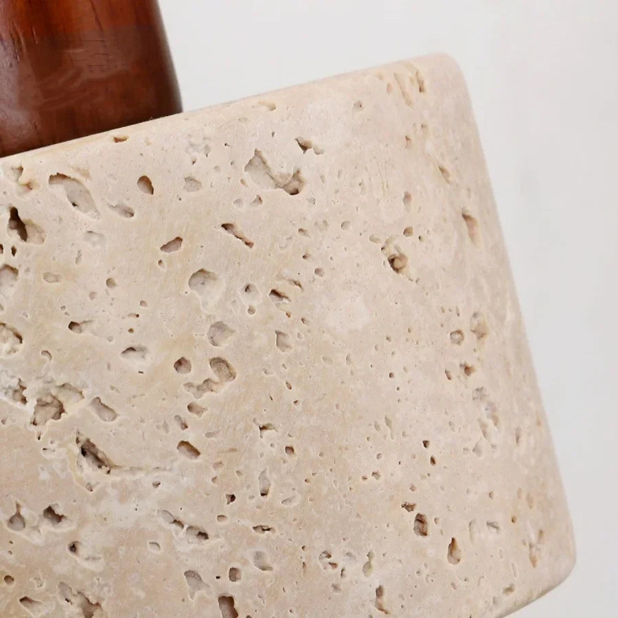 Yellow Travertine Stone Natural Wood LED Wall Light Bedside Lamp