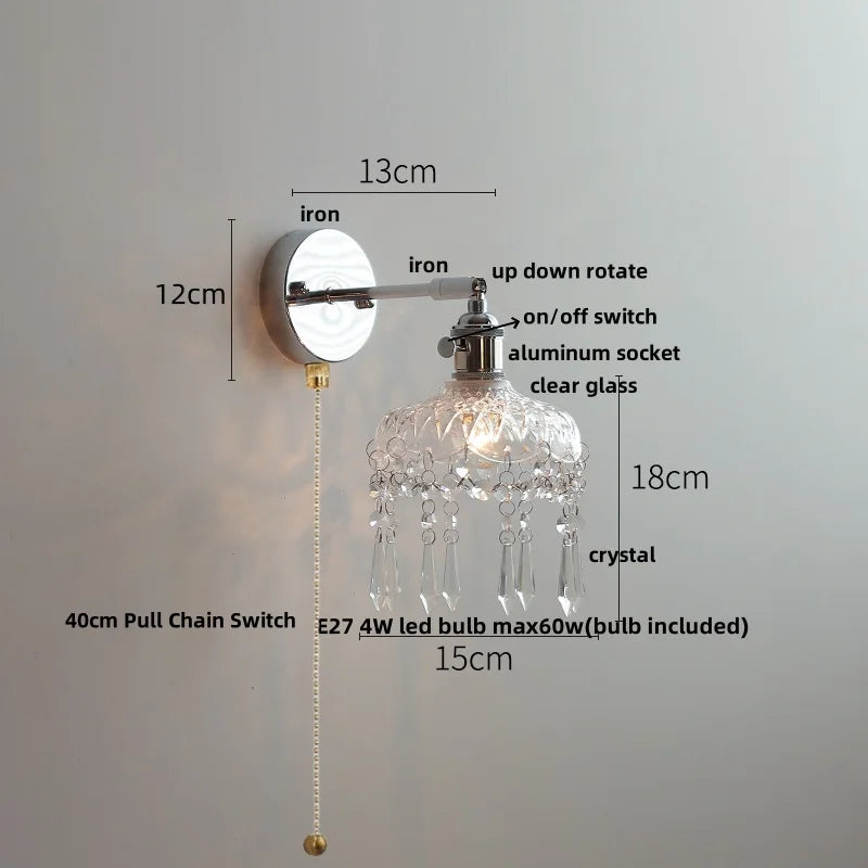 Crystal Iron LED Wall Light Modern Bedside Lamp Clear Glass Wandlamp
