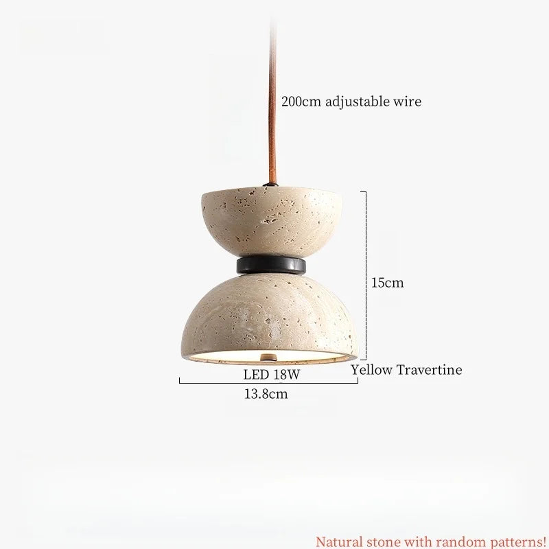 Yellow Travertine Stone LED Pendant Light for Bedside Living Room Decor