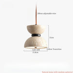 Yellow Travertine Stone LED Pendant Light for Bedside Living Room Decor