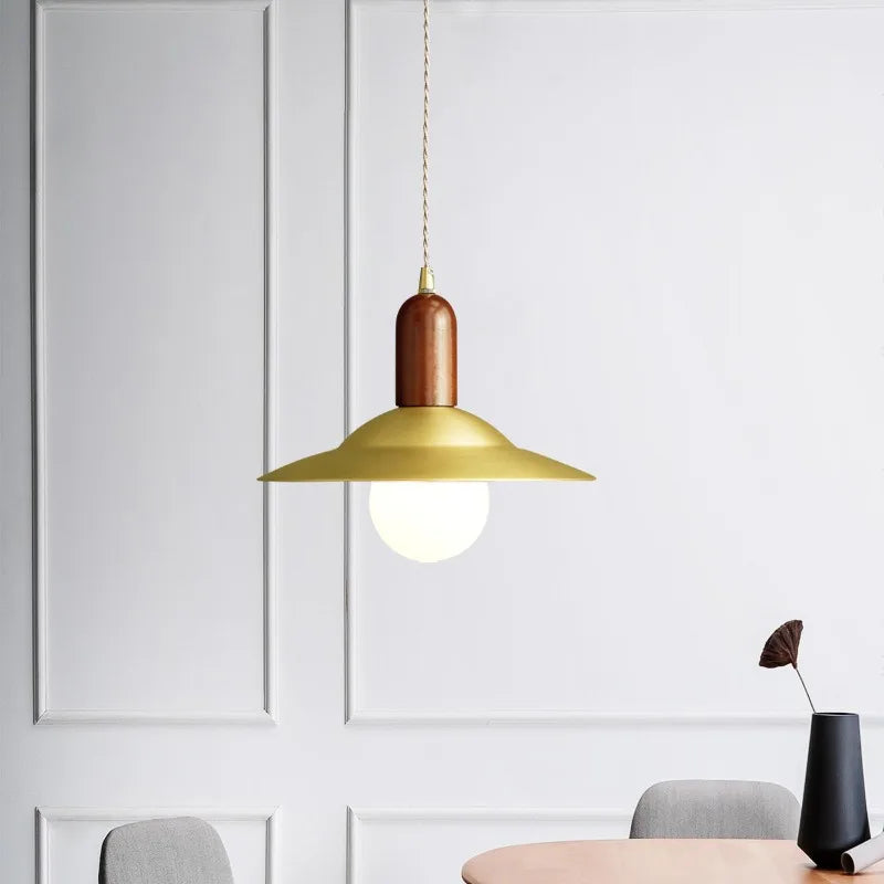 Modern Copper Wood LED Pendant Lamp for Living Dining Bedroom, Nordic Design