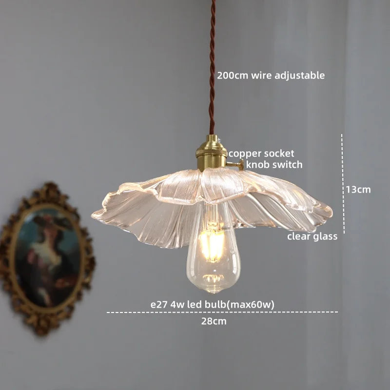 Copper Glass Chandelier LED Pendant Lights for Dining Room Bedroom Bar