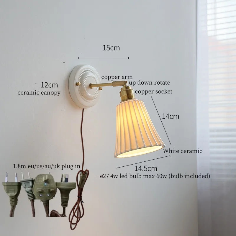 Afralia™ Ceramic Wall Sconce Light Copper Arm Nordic Minimalism Bedroom Bathroom Mirror