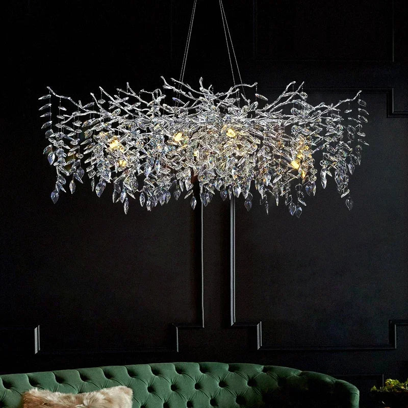 Luxury Crystal Chrome Chandelier Silver Gold LED Tree Branch Chandelier for Living Dining Room