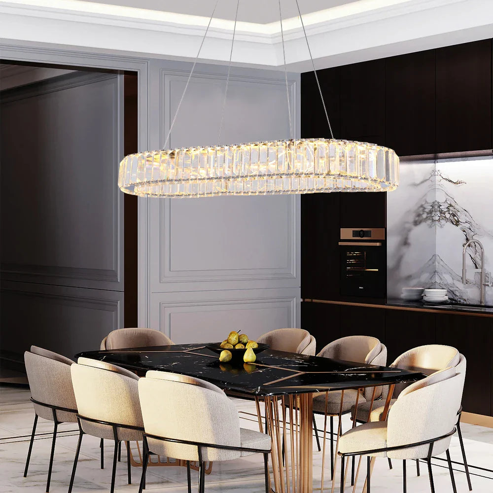 Crystal Oval LED Chandelier: Nordic Design Pendant Light for Living, Bedroom, Hotel