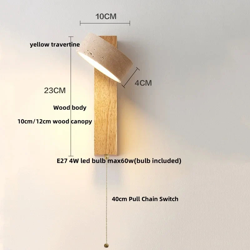 Nordic LED Wall Lamp 2 Glass Ball Yellow Travertine Stone Indoor Wall Light