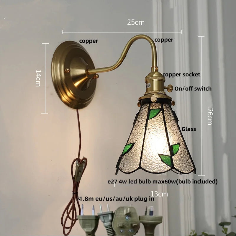 Afralia™ Blue Glass Copper LED Wall Light Fixture Stair Bar Restaurant Bedroom E27