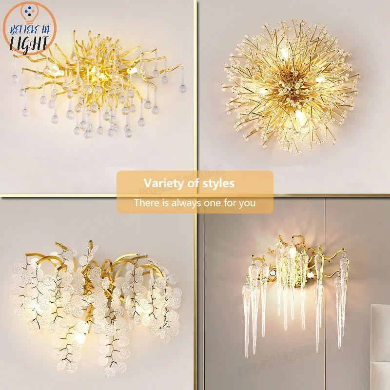 Nordic Crystal LED Wall Light: Modern Gold Living Room Decor & Bedroom Bedside Lamp