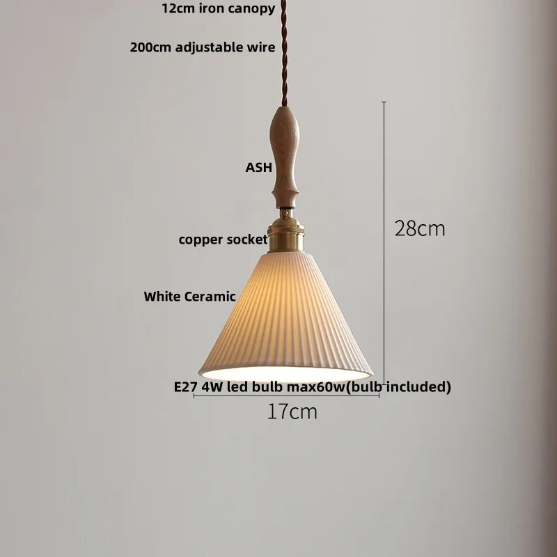 Wood Ash LED Pendant Light - Adjustable Nordic Modern Hanging Lamp