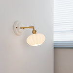 White Glass LED Wall Lights Pull Chain Switch Copper Arm - Bedroom Stair Living Room Mirror Bedside Lamp