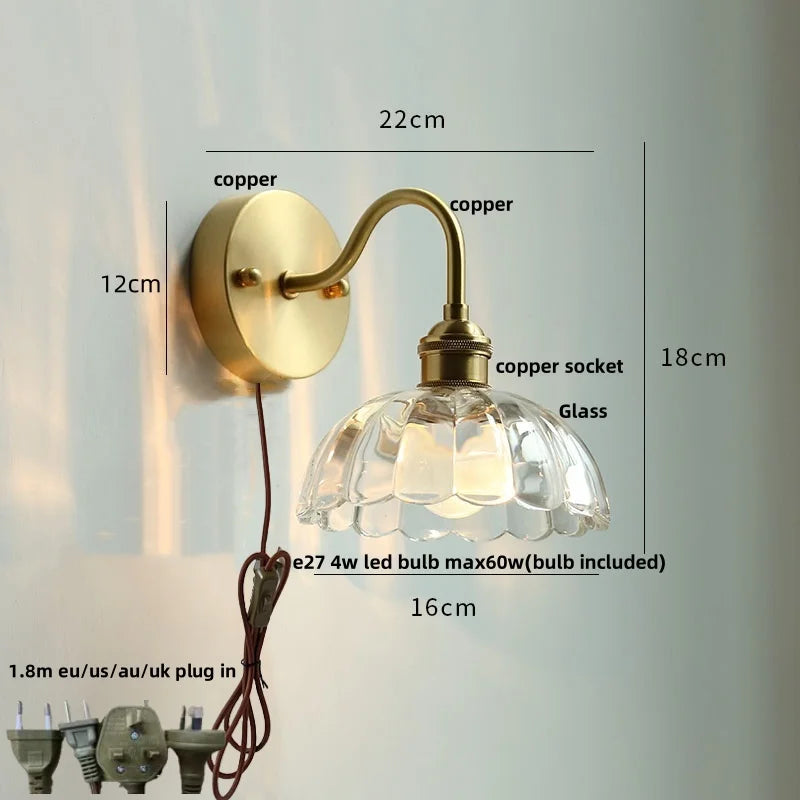 Green Class Ball LED Wall Light Fixture, Copper Socket, Pull Chain Switch